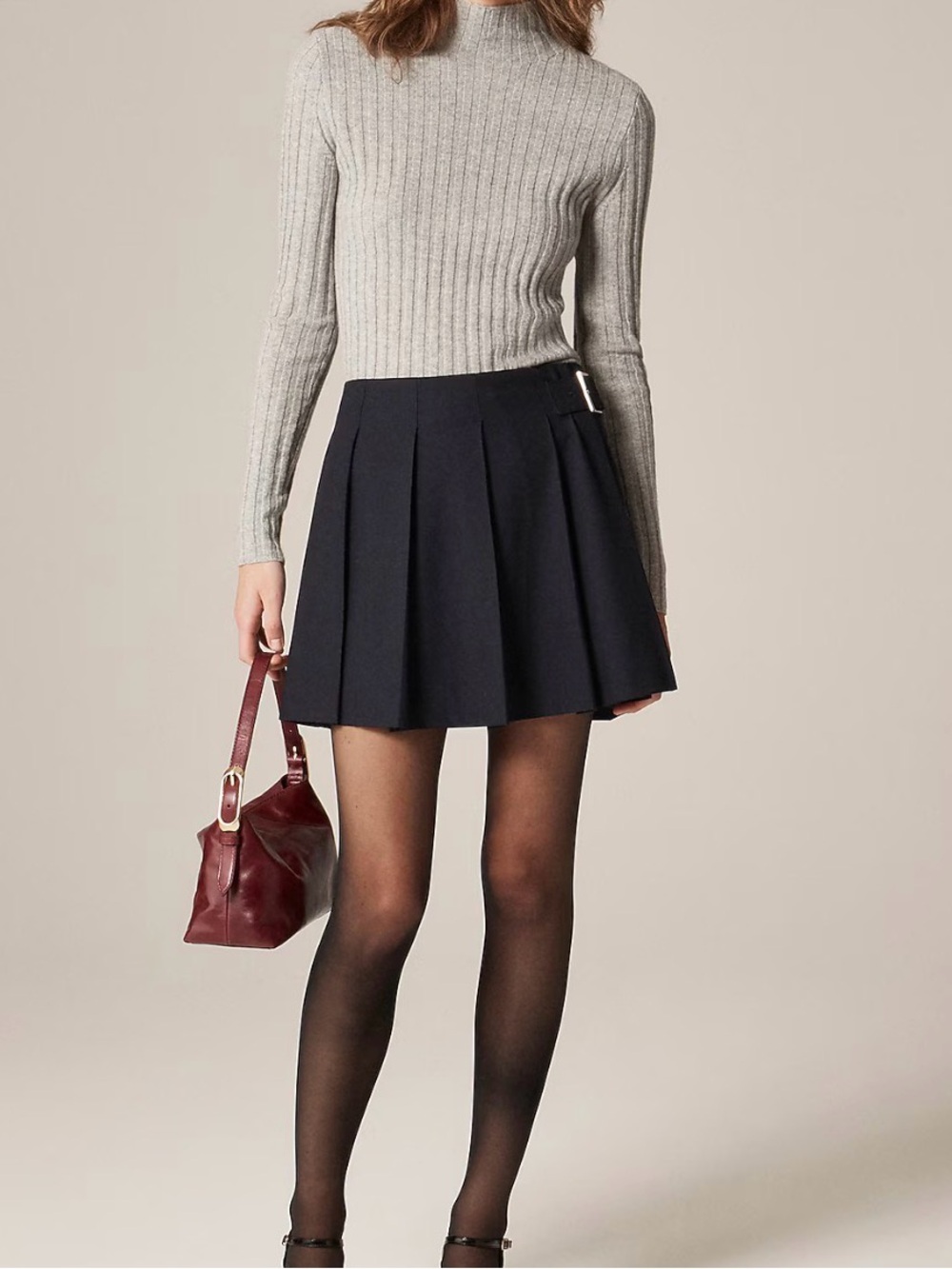 J.CREW Pleated mini skirt with buckle detail